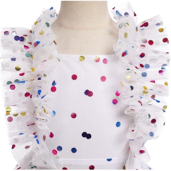 NEW! Girls Confetti Birthday Princess Dress Ruffle Sleeve White SZ 6-7 Years - Picture 7 of 14